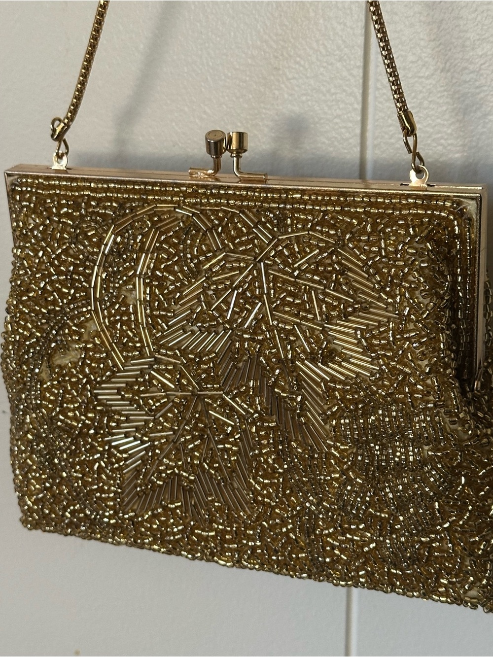 Gold Beaded Evening Clutch Handbag - Picture 4 of 6
